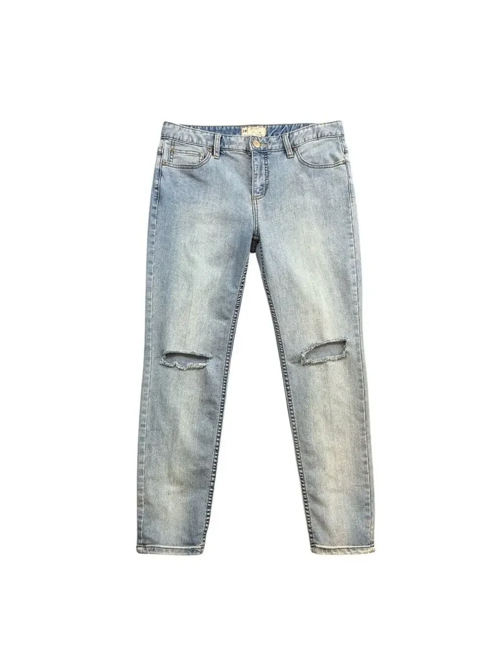 Free People Jeans Womens 29 Light Denim‎ Skinny Ankle Destroyed Busted Knee